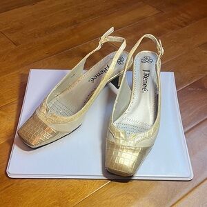 J.Renee Metallic Gold Croc-Embossed Heels